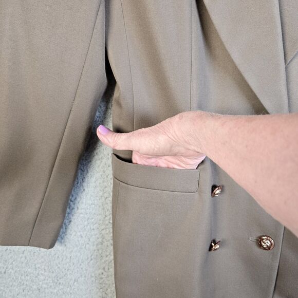 Kasper Blazer Jacket 6 Taupe Double Breasted Structured Pocket Square Vintage - Picture 4 of 13